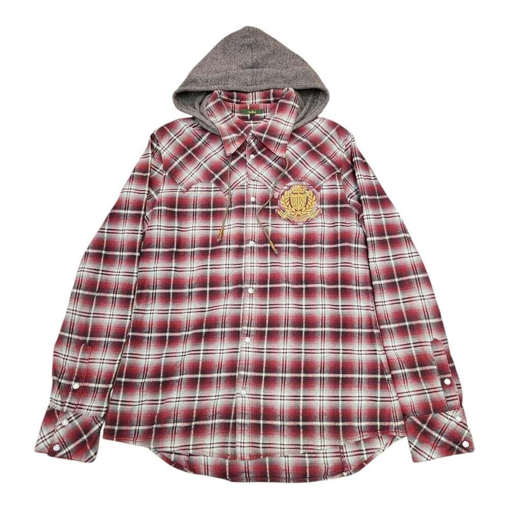 Obelisk Plaid Western Snap Shirt with Removable Knit Hood